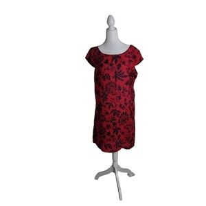 Inconnu Red Navy Cap Sleeve Pullover Pockets 100% Linen Dress Size XXL